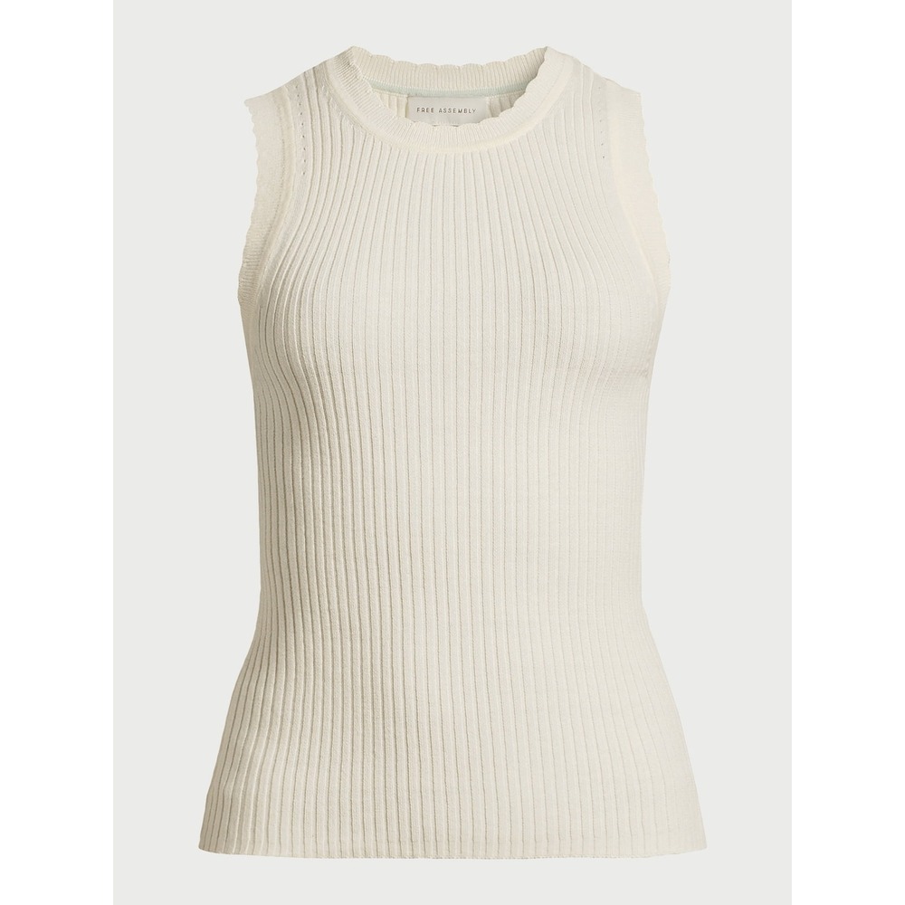 Free Assembly Womens Sweater Size XS Egret Scallop Trim Sleeveless Lightweight